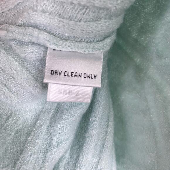 St John Wool Ribbed Knit Cropped Sweater Sz M Lt. Blue Scalloped Retro Art Deco - Picture 7 of 8